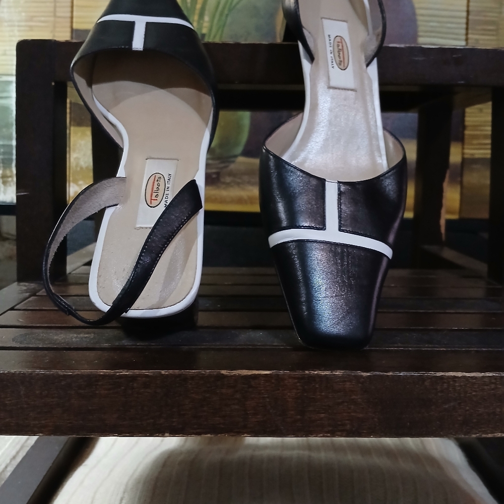 Elegant Black and White Slingback Heels - Picture 9 of 14